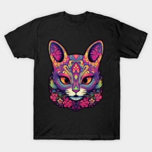 Tropical Sunrise Sugar Skull Cat T-Shirt